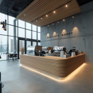 Quầy cafe chữ L phối lam